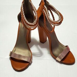 Michael Antonio Almond & Metallic Gold Chunky Heeled Strappy Sandals